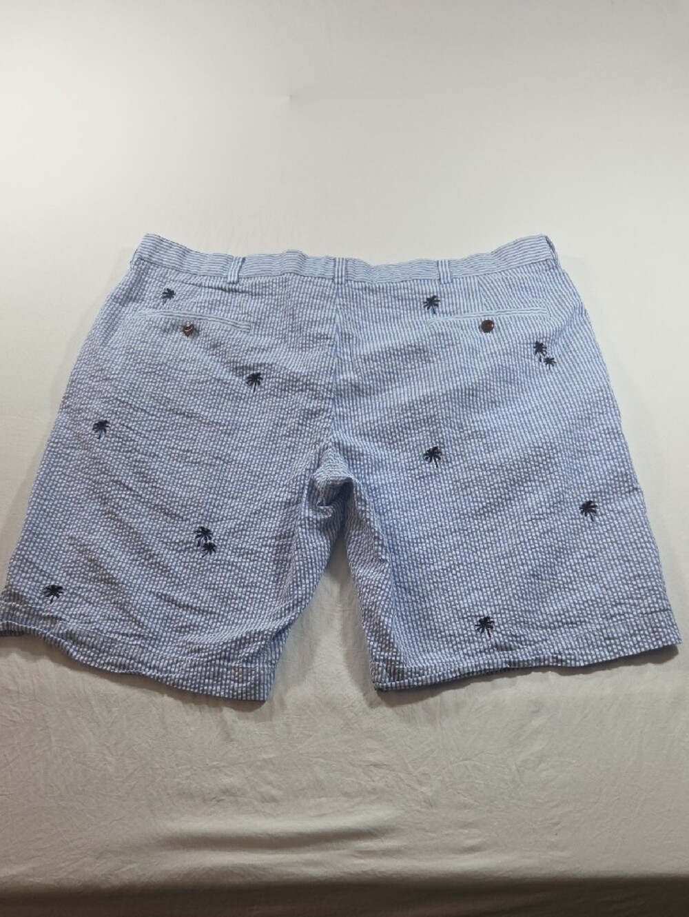 Brooks Brothers Light Blue Seersucker Shorts Palm Tree Embroidered Summer Casual - Picture 9 of 12